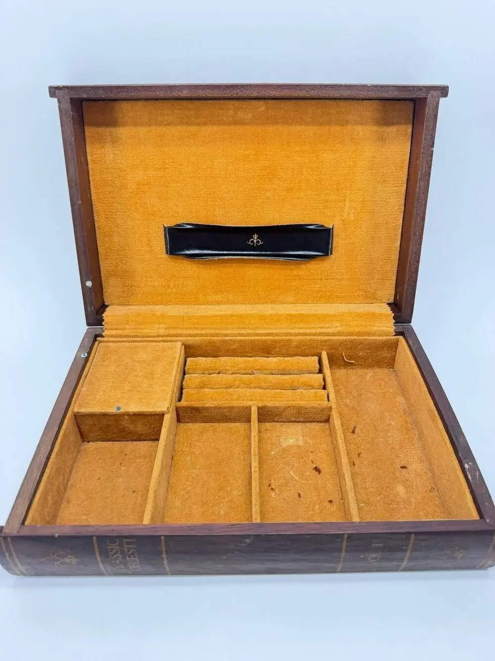 Vintage Japan Wooden Musical Jewelry Box Double Book Celestial Globe Working